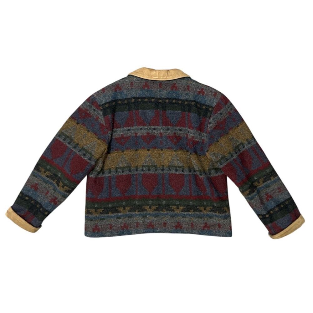 Vintage LL Bean Wool Aztec Barn Chore Jacket Southwestern L Suede Trim USA 90s - Picture 2 of 11